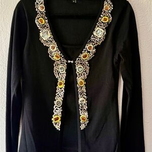 Embellished Black Cardigan with Gem Accents